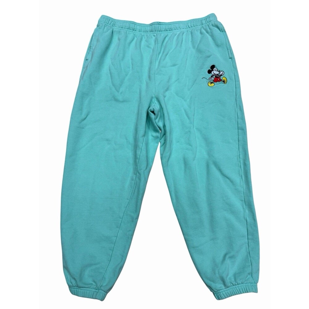 Disney Women’s 1X Plus Teal Embroidered Mickey Mouse Fleece Jogger Sweatpants